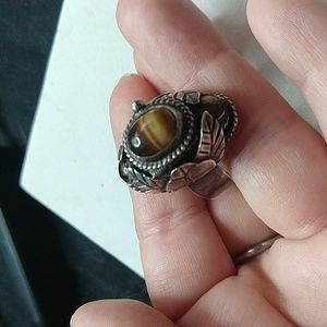 Vintage taxco poison ring sterling silver 925 floral leaf adjustable gemstone